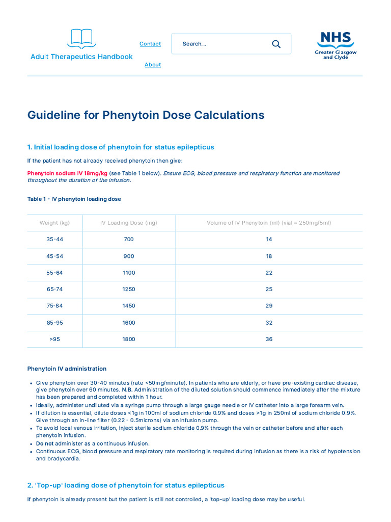 Phenytoin Loading Dose Guidelines | PDF | Dose (Biochemistry) | Chemistry