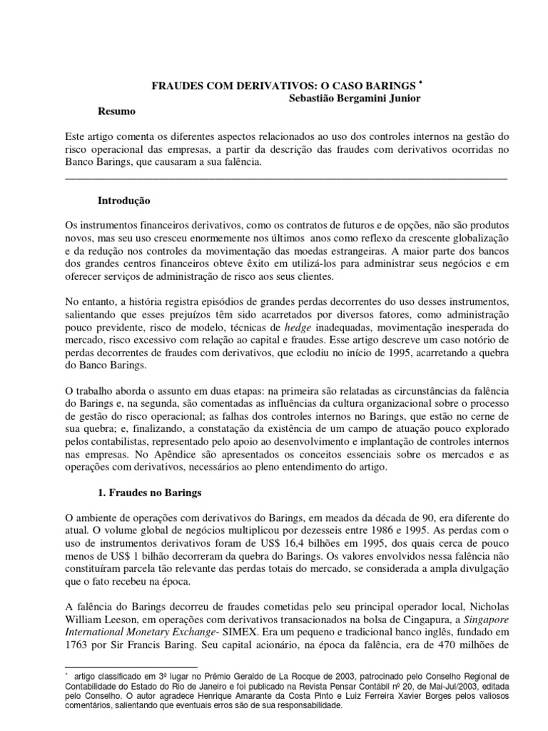 Caso Barings PDF Risco Opção (finanças)