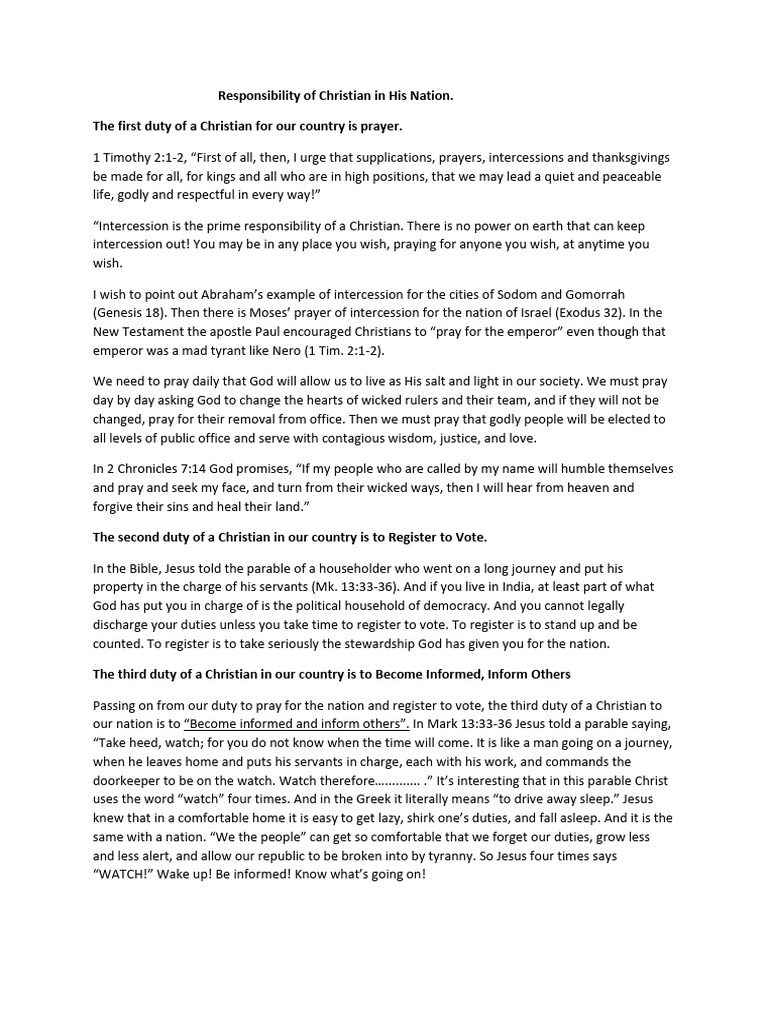 Christian Responsibilities in Politics | PDF | Prayer | Intercession