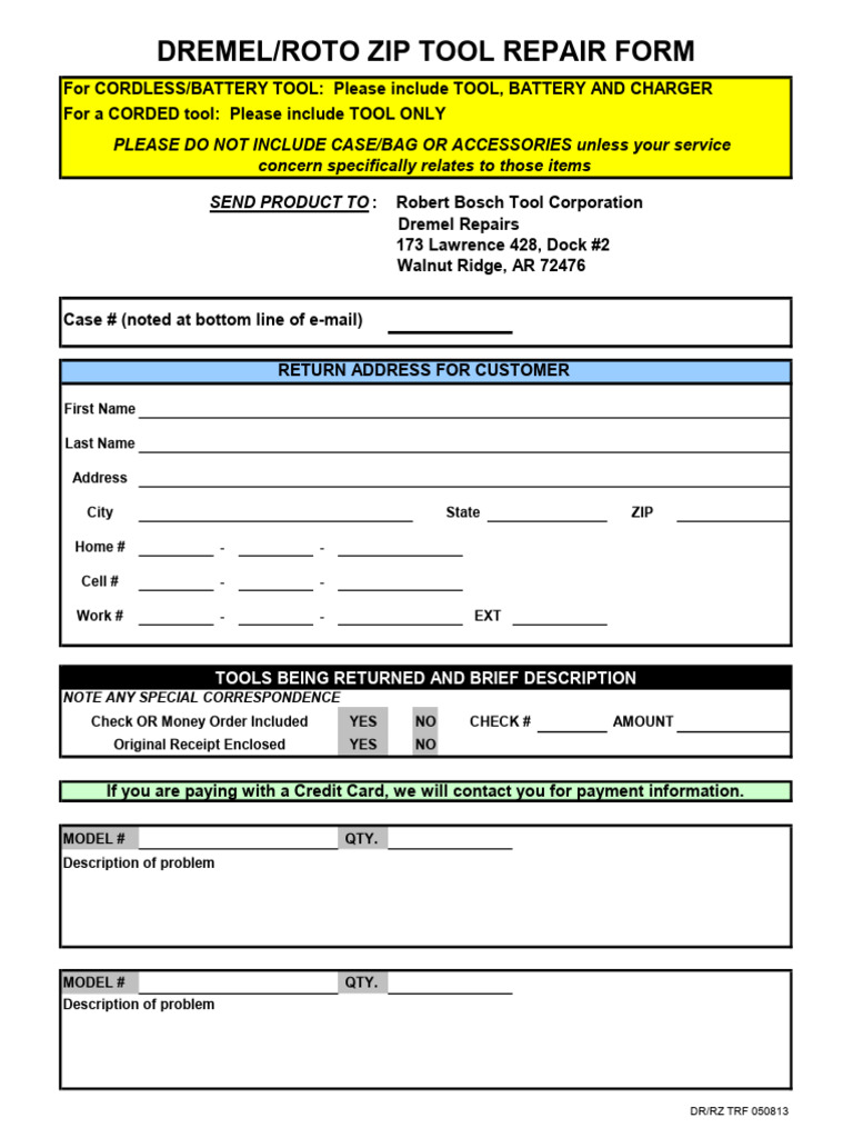 Dremel/RotoZip Tool Repair Form | PDF