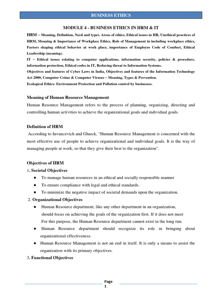BE - MODULE 4 Business Ethics in HRM & IT | PDF | Human Resource ...