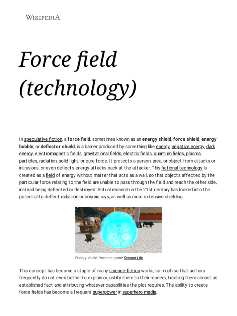 Force Field (Technology) - Wikipedia | PDF | Physical Sciences | Nature