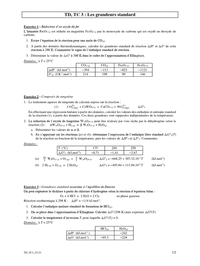 Grandeurs standard en thermodynamique | PDF | Enthalpie | Réaction d ...