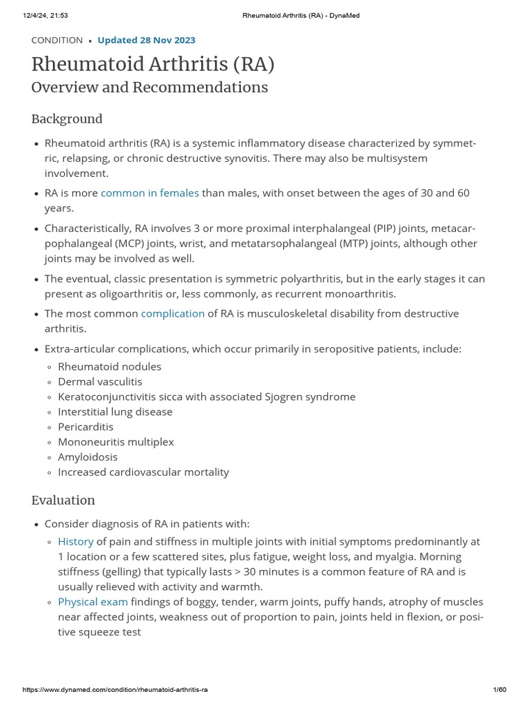 Comprehensive Guide to Rheumatoid Arthritis | PDF | T Helper Cell ...