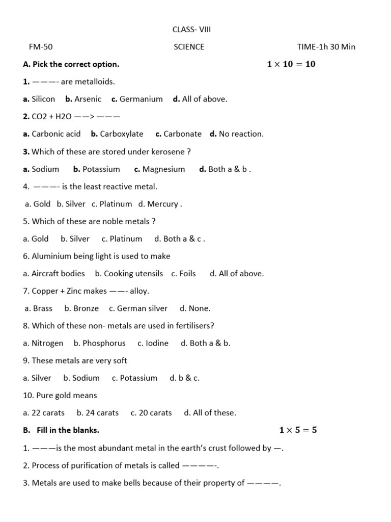 Dav class 8 ques pdf metals silver