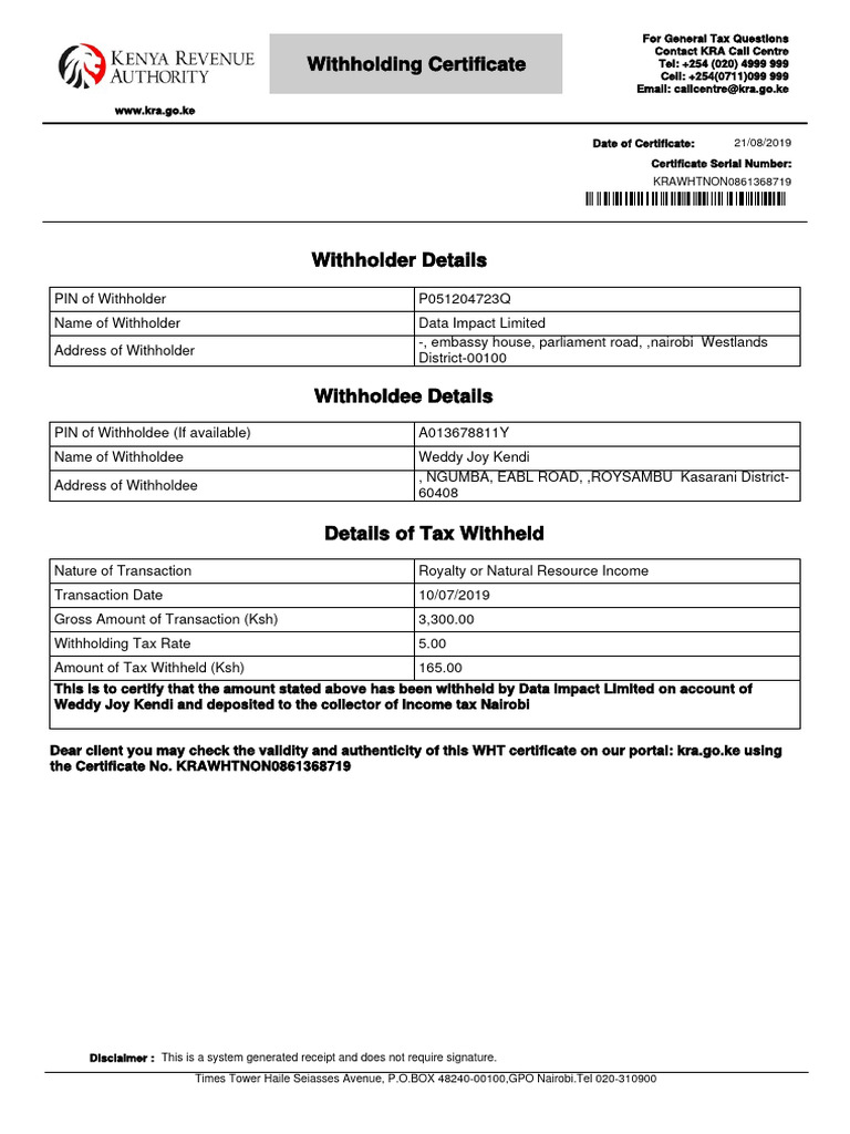 WHT Certificate | PDF | Taxation | Payments