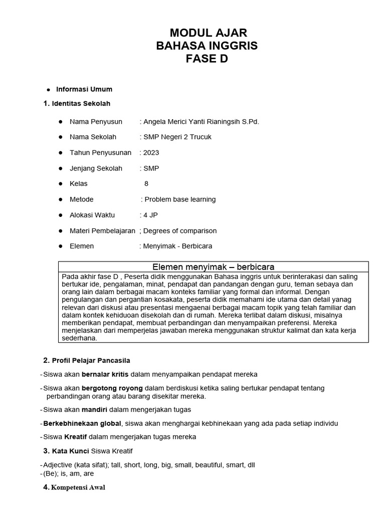 Modul ajar ppg 8 degree of comparison angela pdf