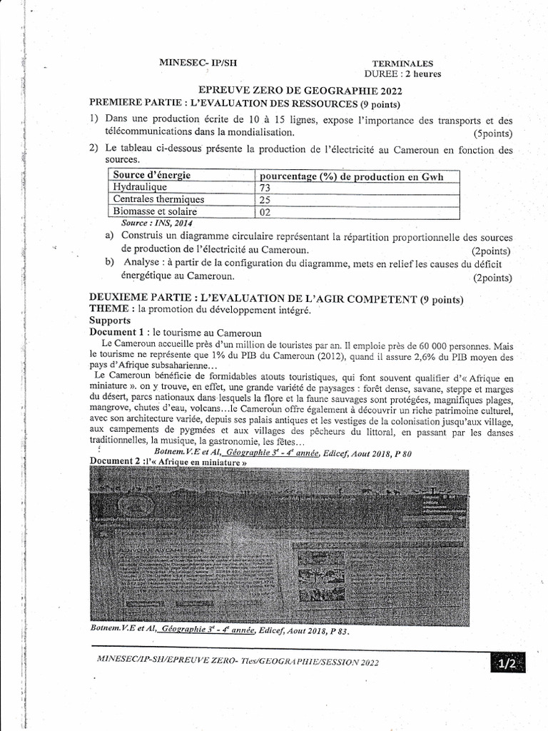 Épreuve Zéro Géographie Bac 2022 | PDF | Cameroun | Afrique