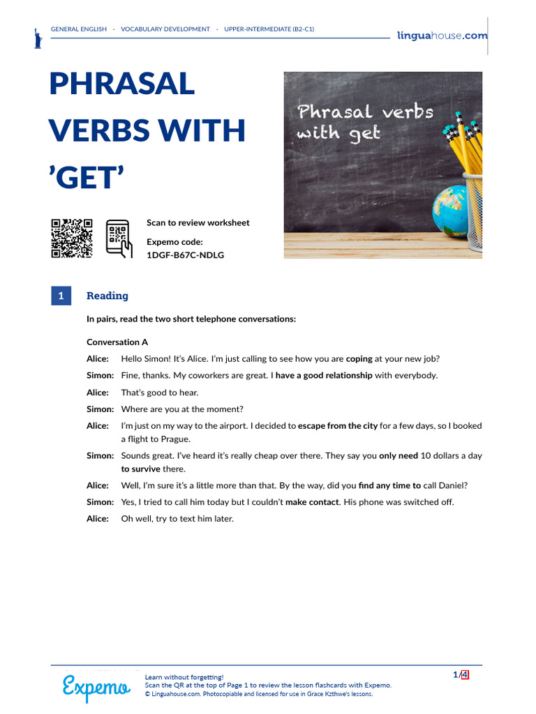 Phrasal Verbs With Get American English Teacher | PDF | English ...