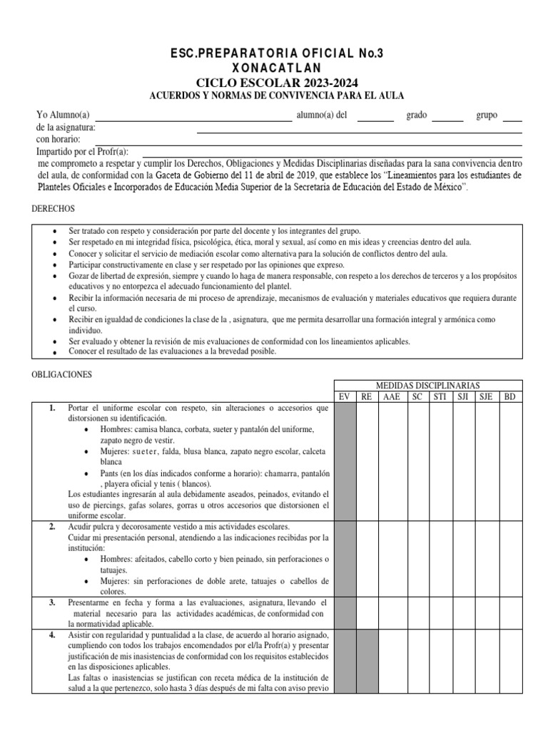 Normas de Convivencia Escolar 2023 | PDF | Salón de clases
