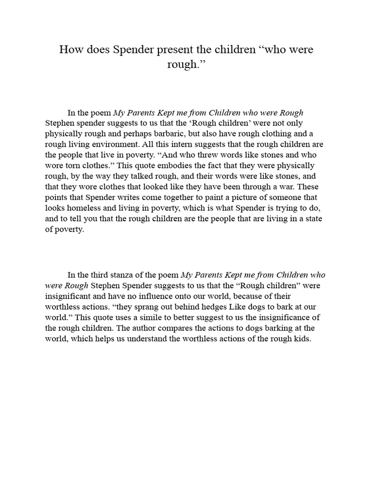 Spender's Portrayal of 'Rough' Children | PDF | Poetry | General Fiction