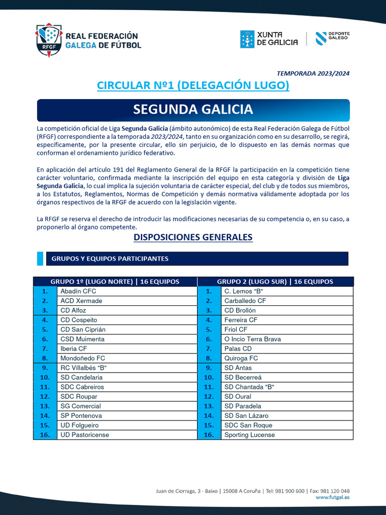 Circular N 1 SEGUNDA GALICIA Delegaci N de Lugo | PDF | Reglas y ...