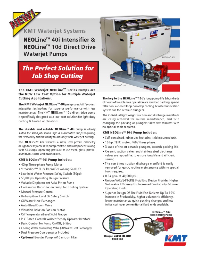 KMT Waterjet NEOLine 40i &10d Pumps | PDF | Pump | Machines