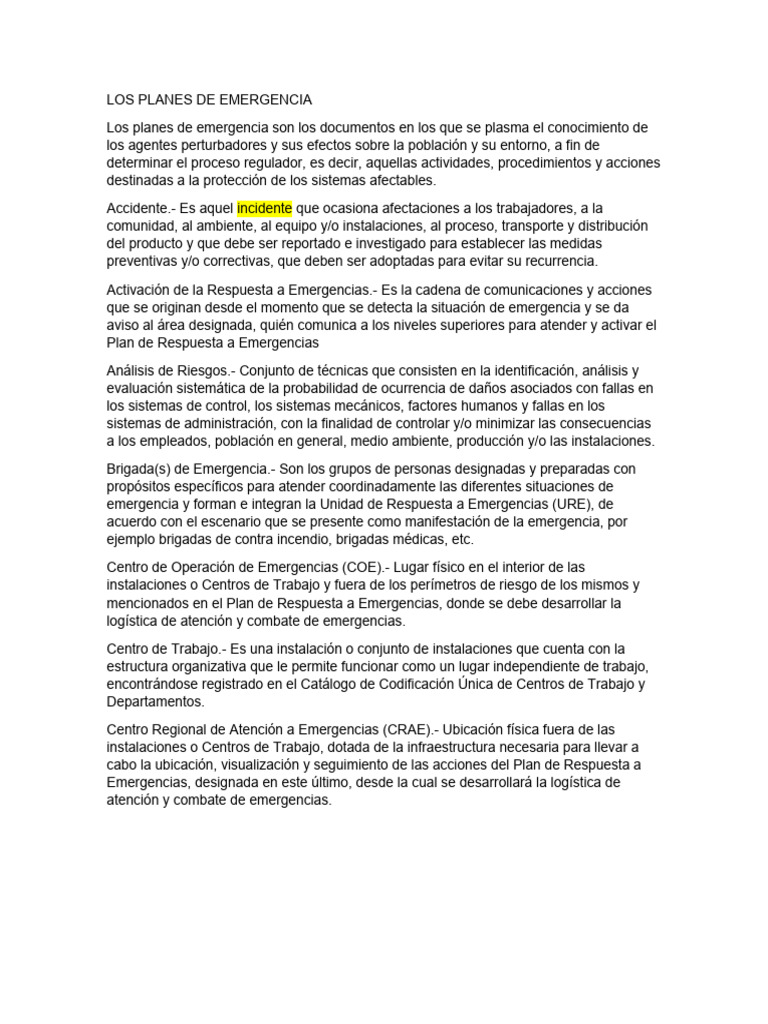 Planes de Emergencia: Guía Completa | PDF | Primeros auxilios | Defensa ...