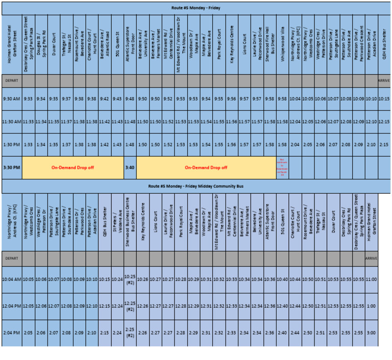 Route #5 Community Bus Schedule | PDF