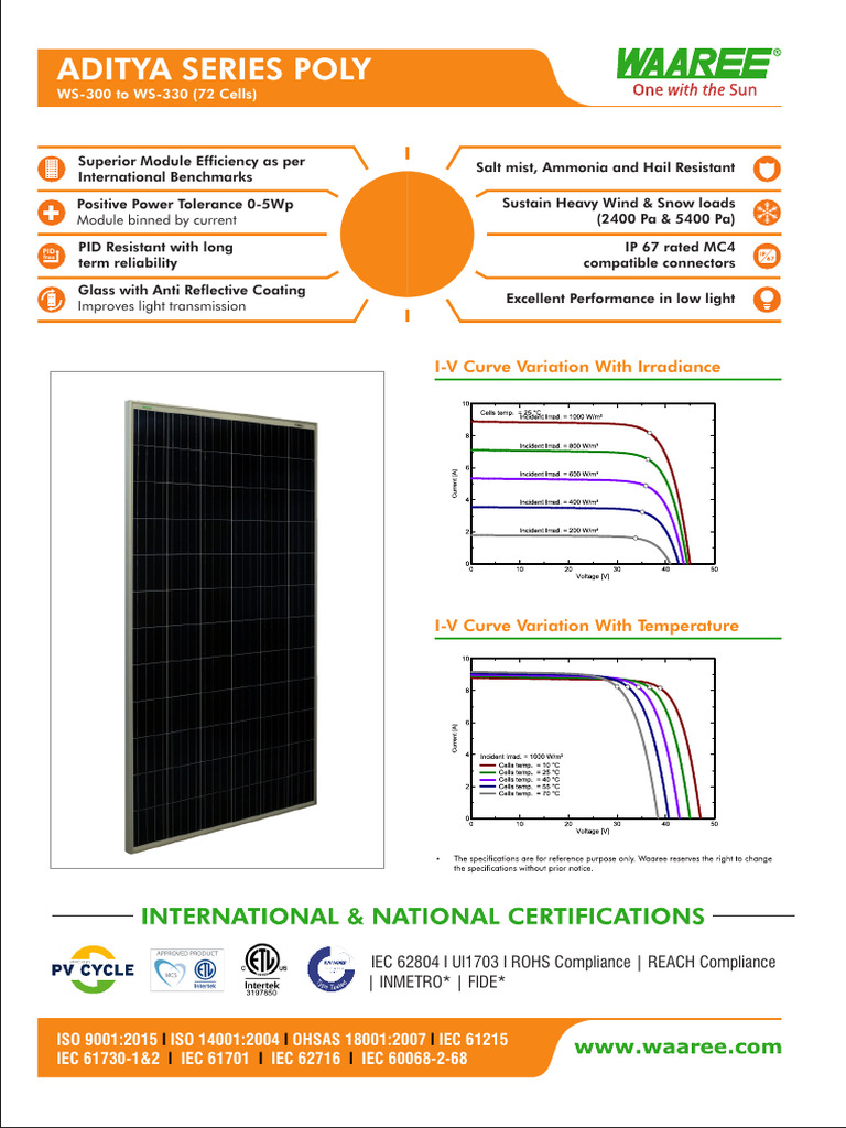 WS-330 Solar Module Specifications | PDF | Solar Cell | Solar Panel