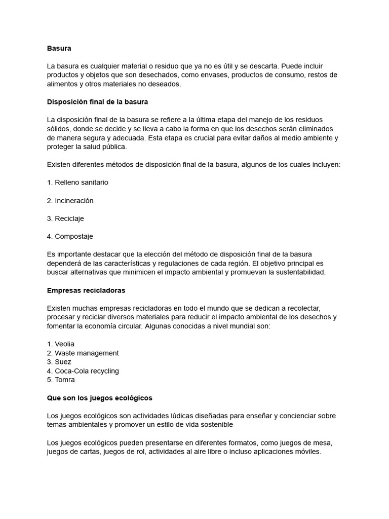 La Basura y Su Disposición Final | PDF | Residuos | Entorno natural