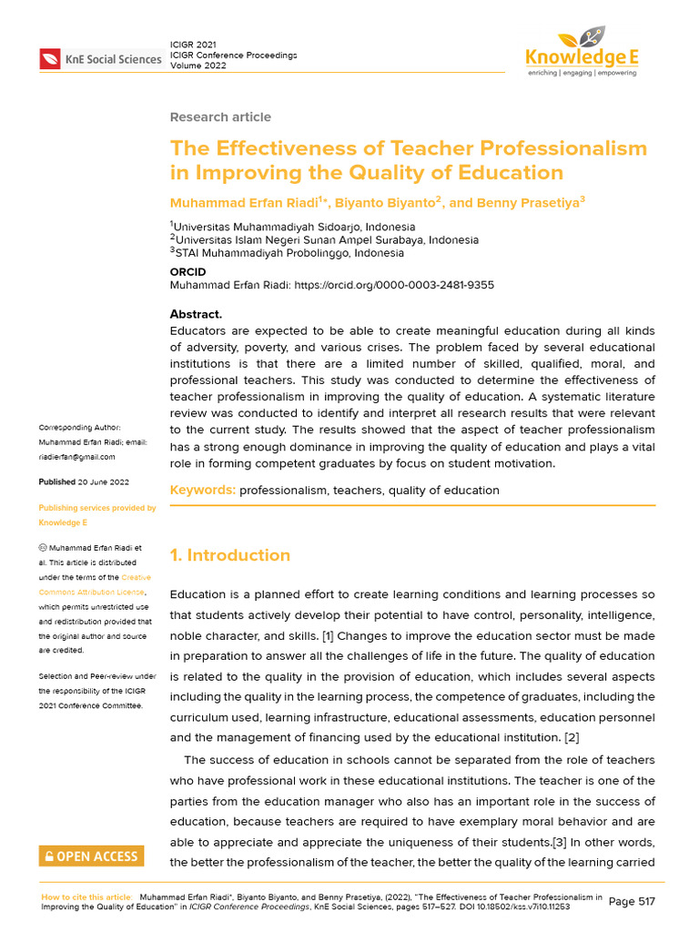 Teacher Professionalism and Education Quality | PDF | Teachers | Pedagogy