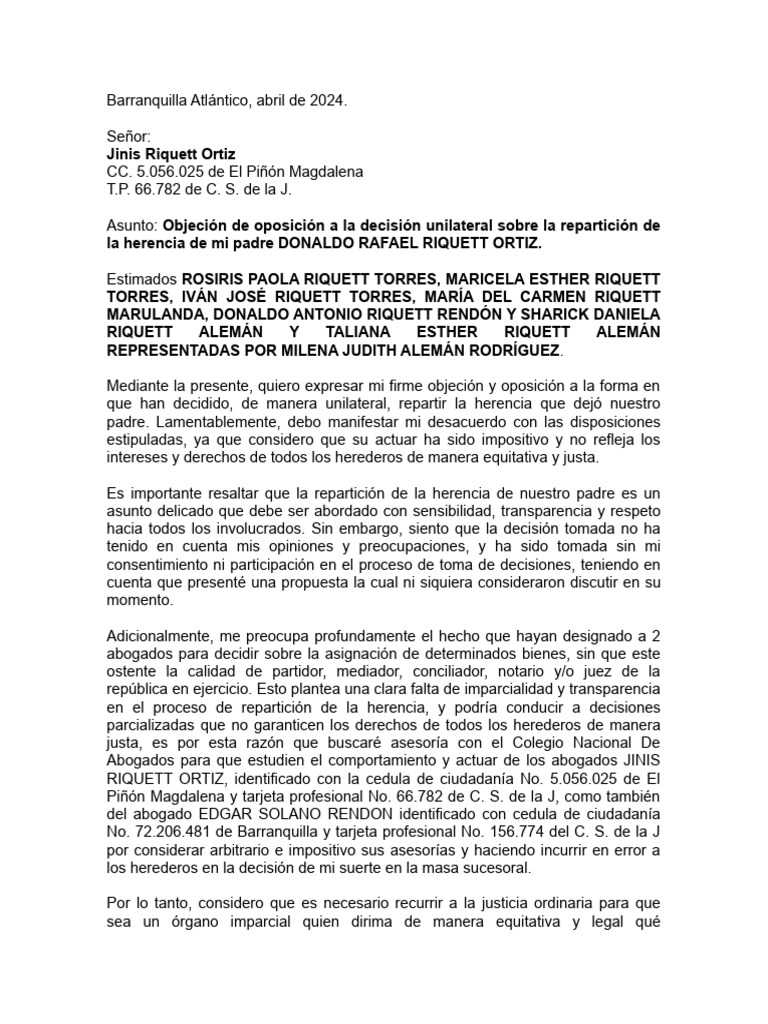 Carta de Objecion | PDF | Gobierno | Justicia