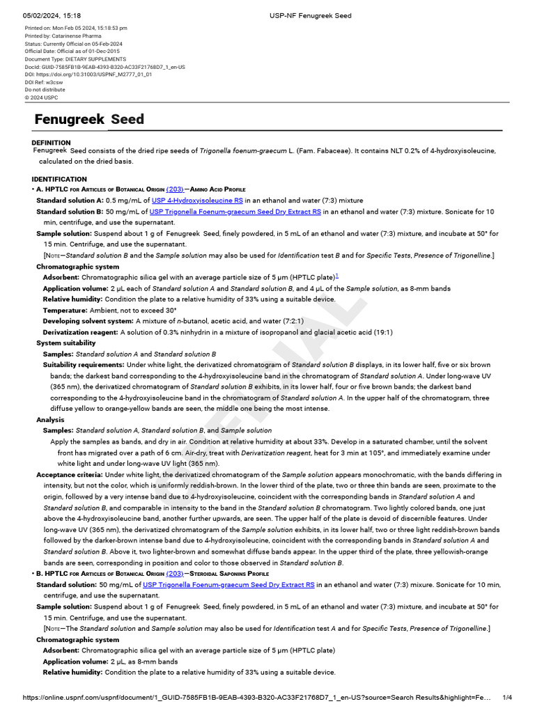 USPNF Fenugreek Seed Download Free PDF Thin Layer Chromatography