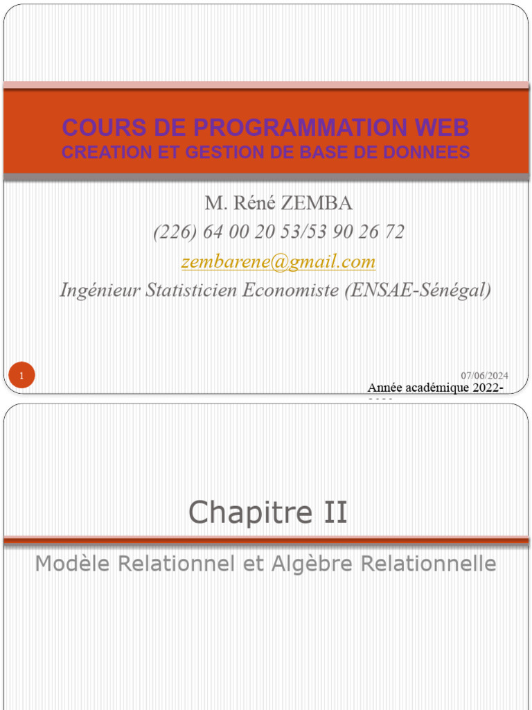 Modèle et Algèbre Relationnels | PDF | Base de données relationnelle ...