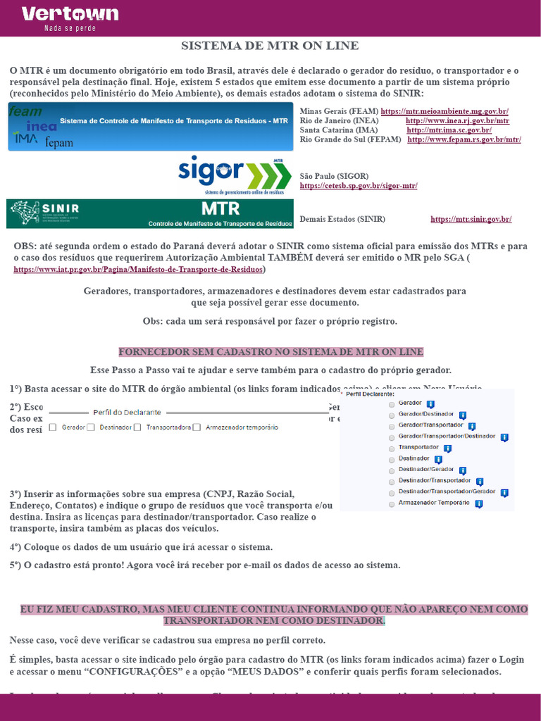 Guia Completo do Sistema MTR Online | PDF | Desperdício