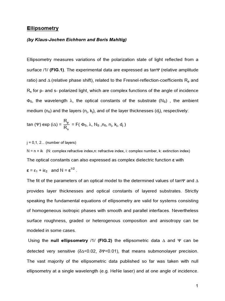 Ellipsometry PDF Physical Sciences Materials Science
