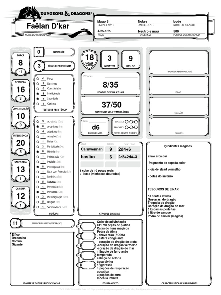 Dd 5e ficha de personagem automatica biblioteca elfica pdf drag o