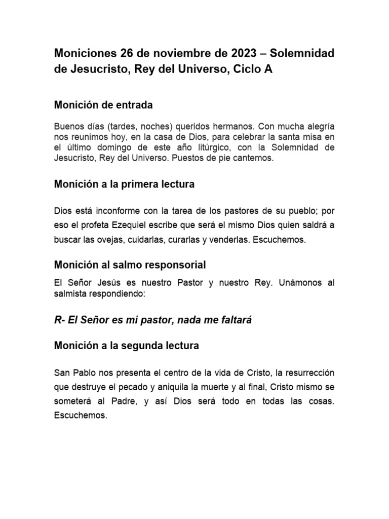 Misa de Jesucristo Rey del Universo 2023 | PDF | Estudios de idiomas ...