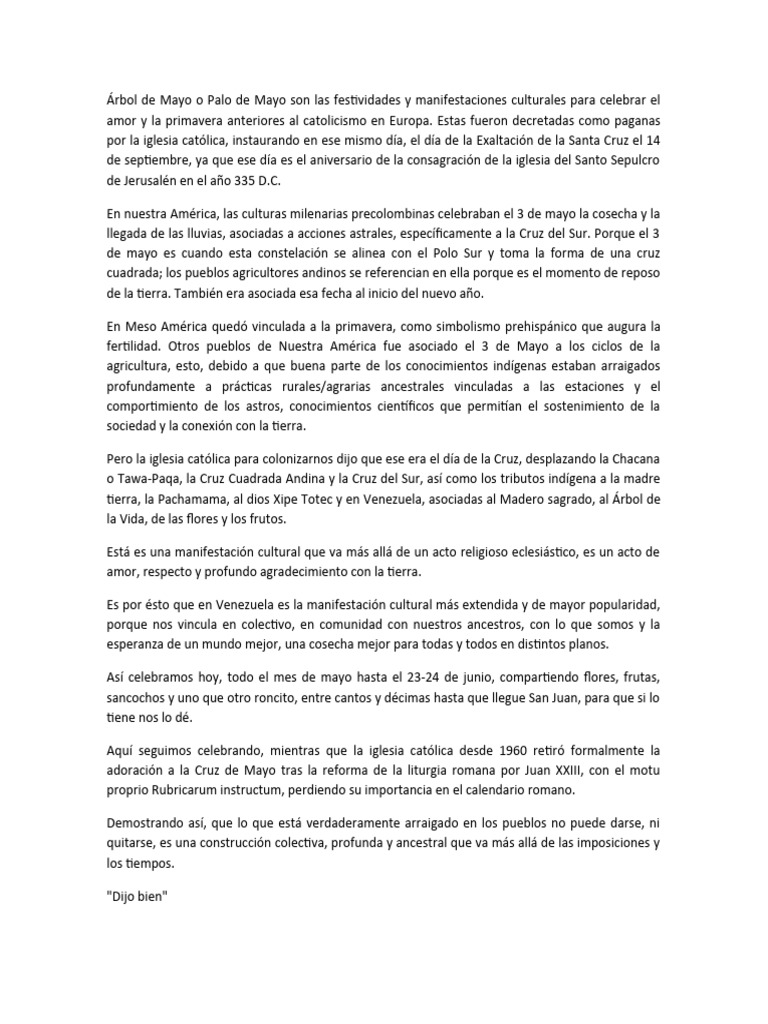 Árbol de Mayo o Palo de Mayo son las festividades y manifestaciones ...