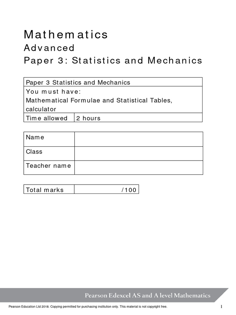 Alevel Statsmech Eoc 3 Test | PDF | Mean | Statistics