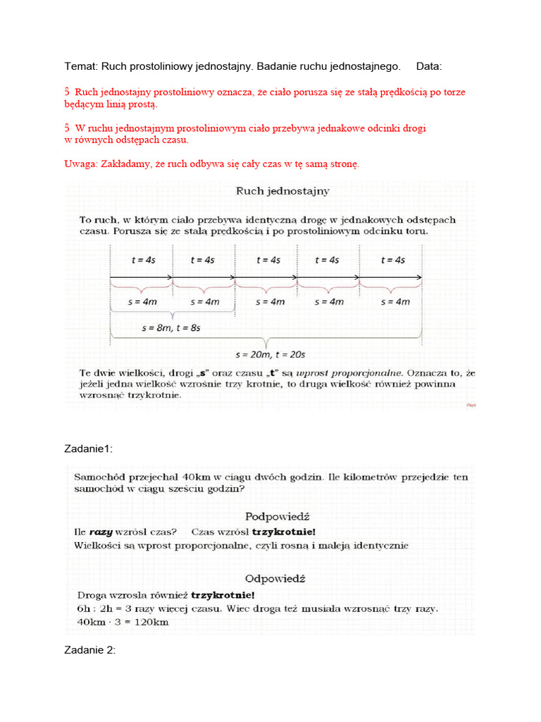 Ruch Jednostajny Prostoliniowy Zadania I Odpowiedzi Ruch_prostoliniowy_jednostajny.-1 | PDF