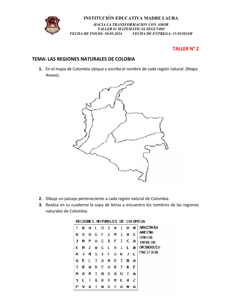 Taller de Sociales (Hidrografía de Colombia) #2 | PDF | Colombia