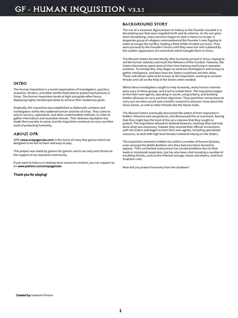 GF - Human Inquisition 3.3.1 | PDF
