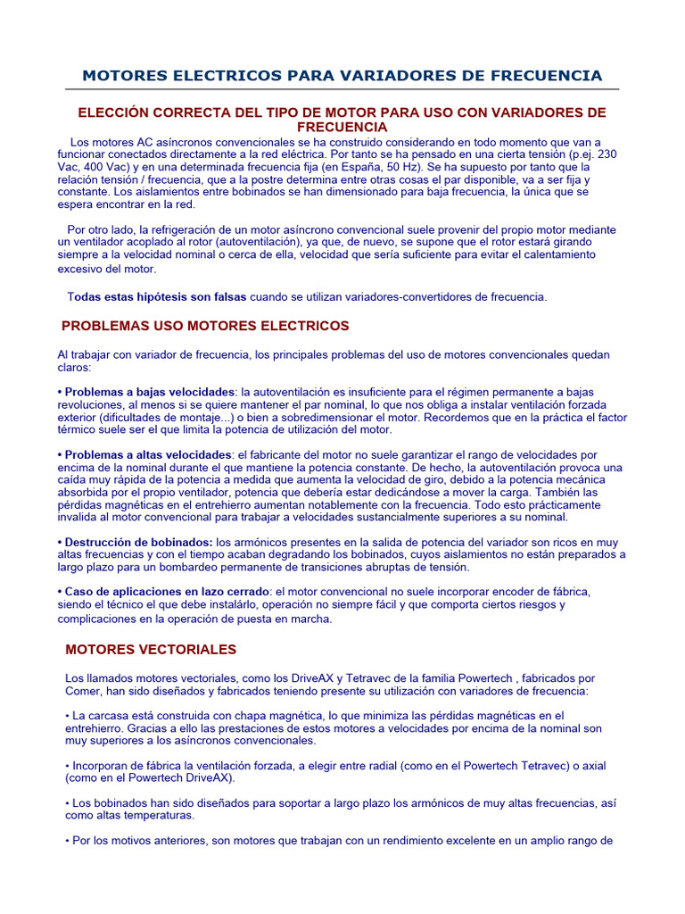 Motores Electricos para Variadores de Frecuencia | PDF | Motores ...