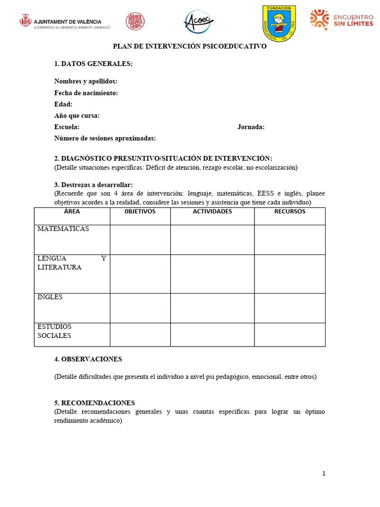 Plan de Intervencion Psicoeducativo Individual | PDF
