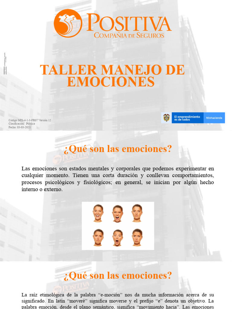 Taller Manejo de Las Emociones | PDF | Las emociones | Inteligencia ...