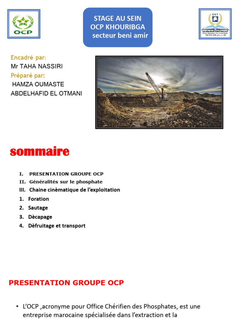 Présentation de l'OCP et exploitation du phosphate | PDF | Exploitation ...