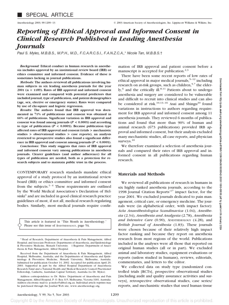 Reporting of Ethical Approval and Informed Consent in Clinical Research ...