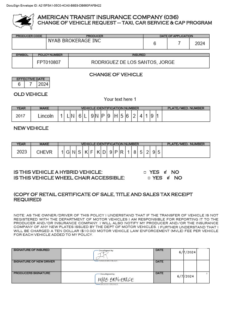 Vehicle Change Request Form - Taxi Insurance | PDF | Vehicles | Road ...