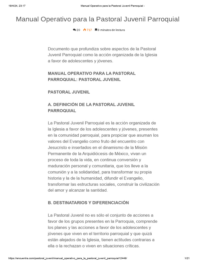 Manual Operativo de Pastoral Juvenil | PDF | Iglesia Católica | Sacerdote
