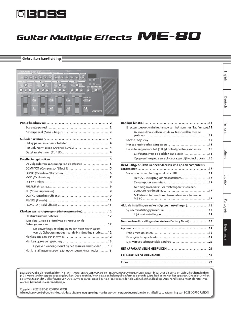 Boss ME-80 Multi Effects Manual NL | PDF