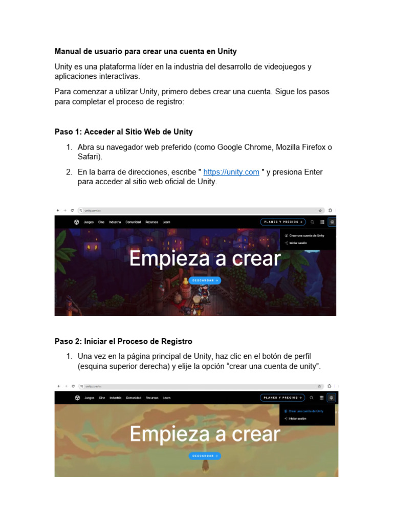 Crear Cuenta en Unity: Guía Rápida | PDF | Red mundial | Internet y web