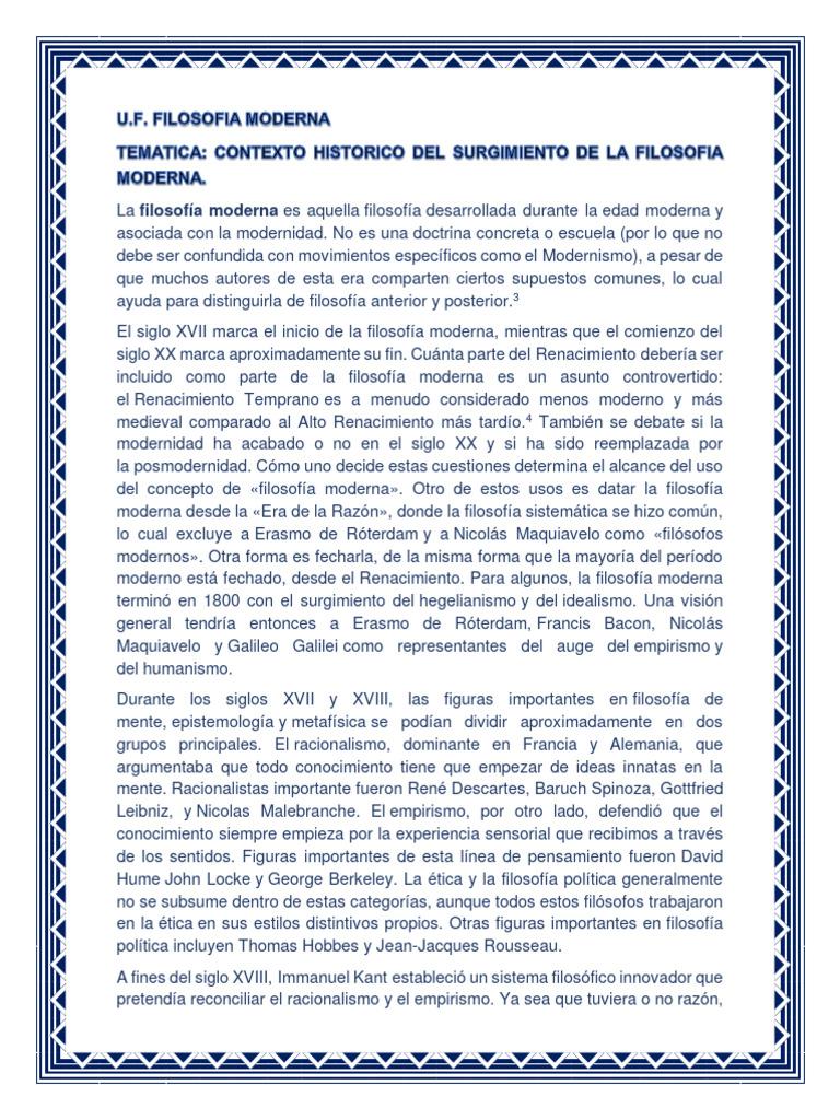 Surgimiento de la Filosofía Moderna | PDF | Filosofía moderna ...
