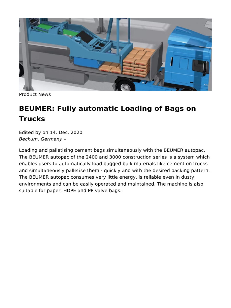 BEUMER Fully Automatic Loading of Bags On Trucks | PDF | User Interface ...
