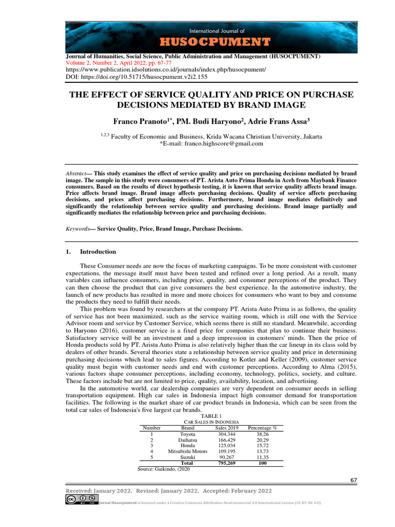 The Effect of Service Quality and Price On Purchase Decisions Mediated ...