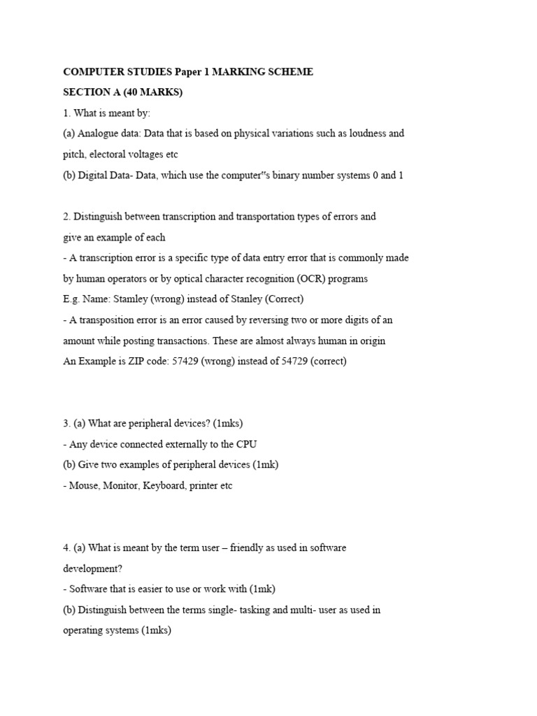 Computer Studies Marking Scheme Guide | PDF | World Wide Web | Internet ...