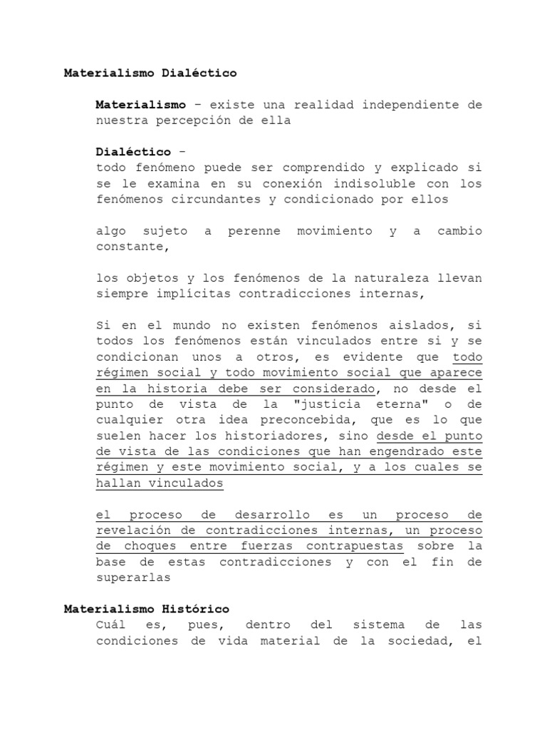 Materialismo Dialéctico Y Historico Pdf Materialismo Dialéctico