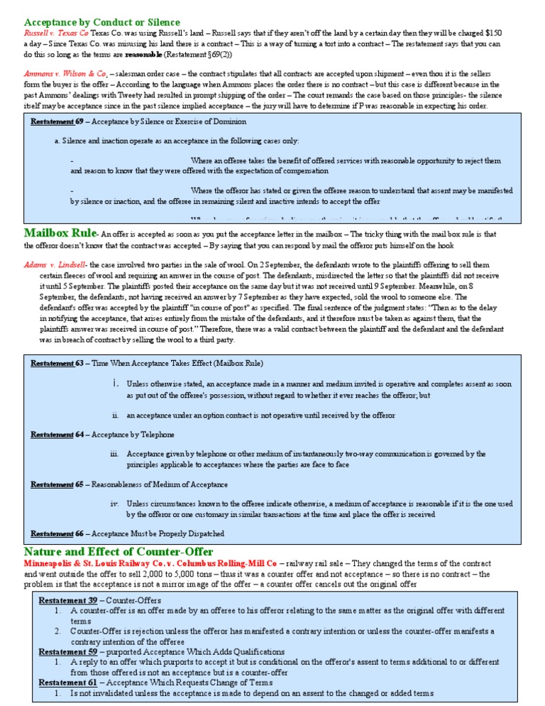 Contracts Mailbox PDF Offer And Acceptance Contract Law