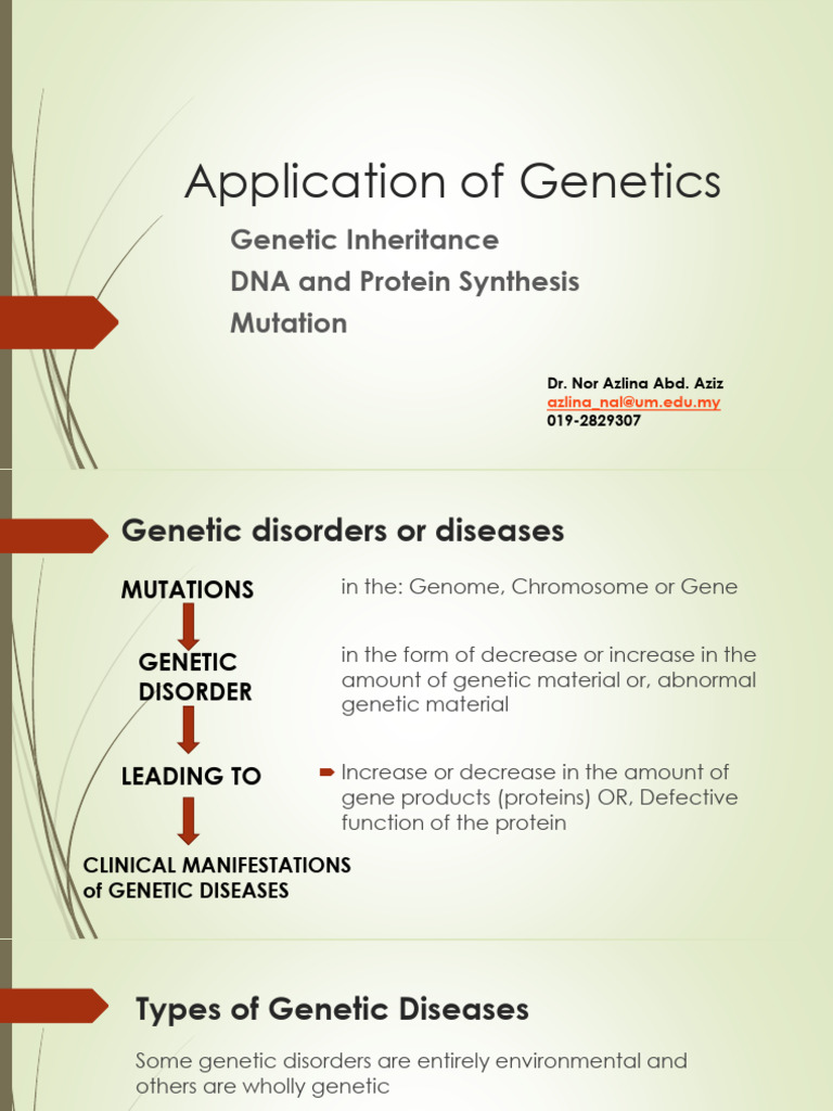 Lecture - Application of Genetics | PDF | Genetic Disorder | Genetics